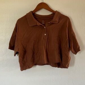 aerie brown polo cropped shirt | size: M